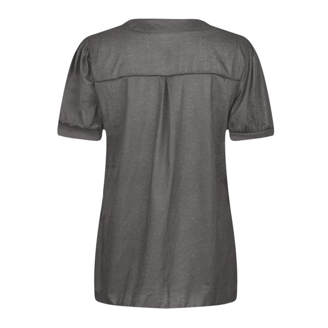 Pompotops T-Shirt Décontracté Mode Femme Col en V Couleur Unie Manches Courtes Ample