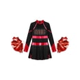 thumbnail image 3 of Doomiva Kids Girls Rhinestone Letter Print Long Sleeve Cheerleading Uniform Dance Dress with Pom Pom Carnival Dancewear Black&Red 12, 3 of 5