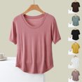 thumbnail image 1 of Fiudx Ofertas de La Semana Camiseta de Manga Corta de Color Sólido Suelta Informal de Moda para Mujer Top de Manga Corta, 1 of 5