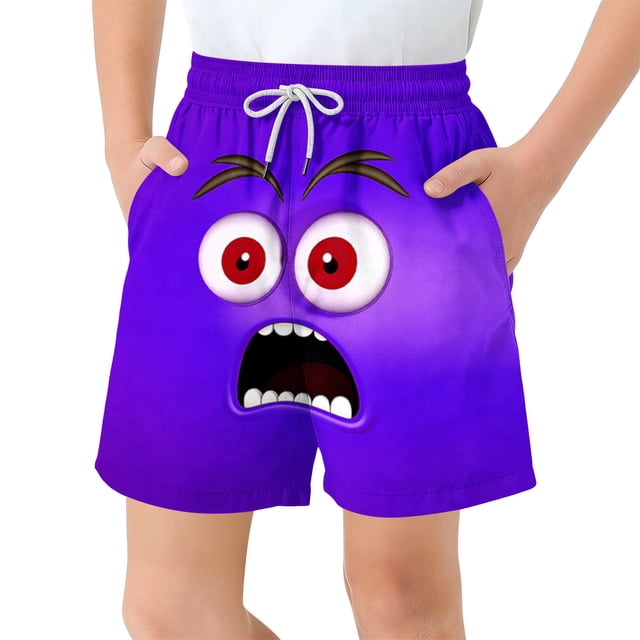 EGNMCR Children's Pocket Shorts Drawstring Elastic Printed Casual Swim Trunks five point pants