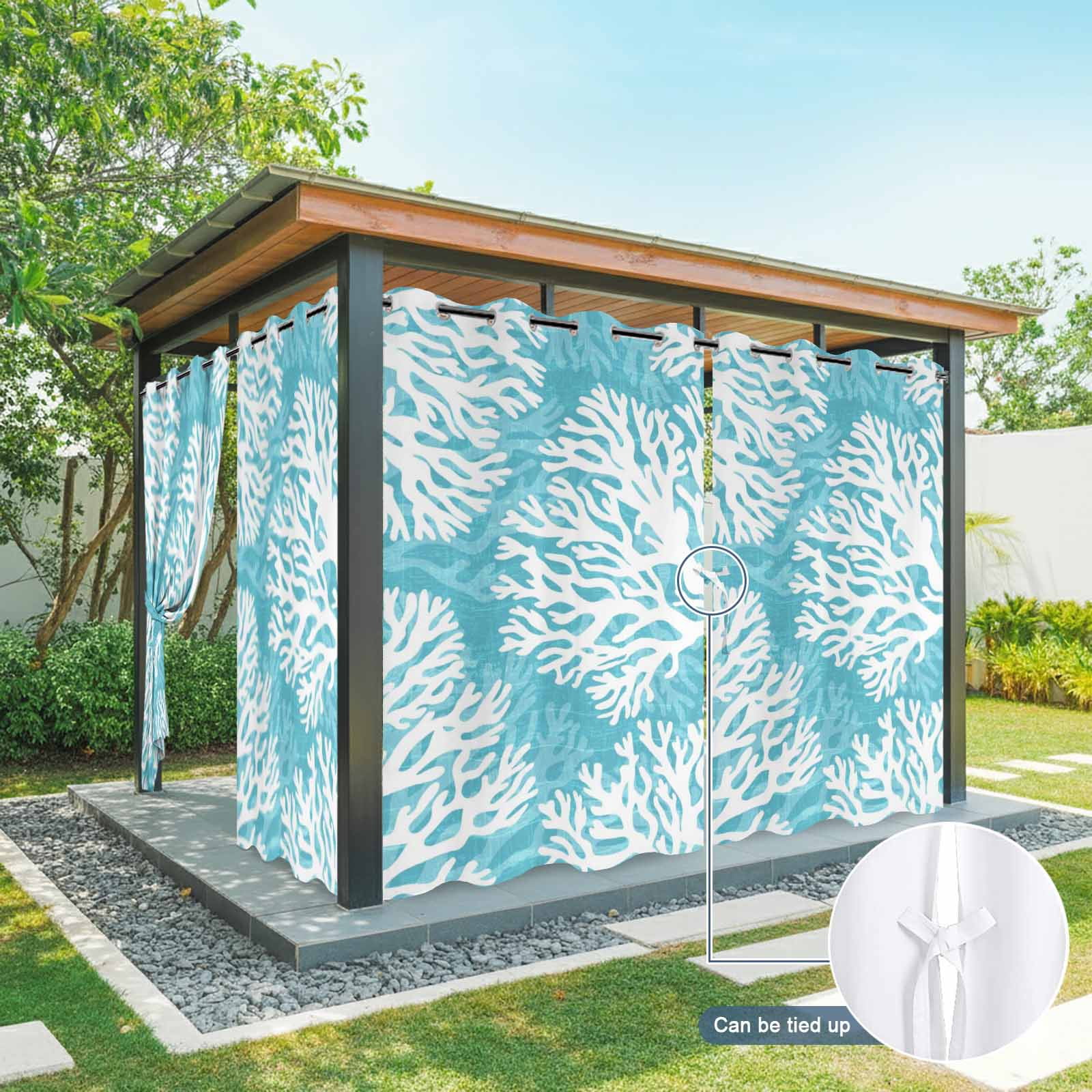 Aqua Blue Coral Outdoor Curtains for Patio, Coastal Ocean Beach Summer Nautical Modern Sunshade Privacy Drapes Grommet Waterproof Outside Curtains for Porch/Cabana/Balcony 54"x 108", 1 Panel