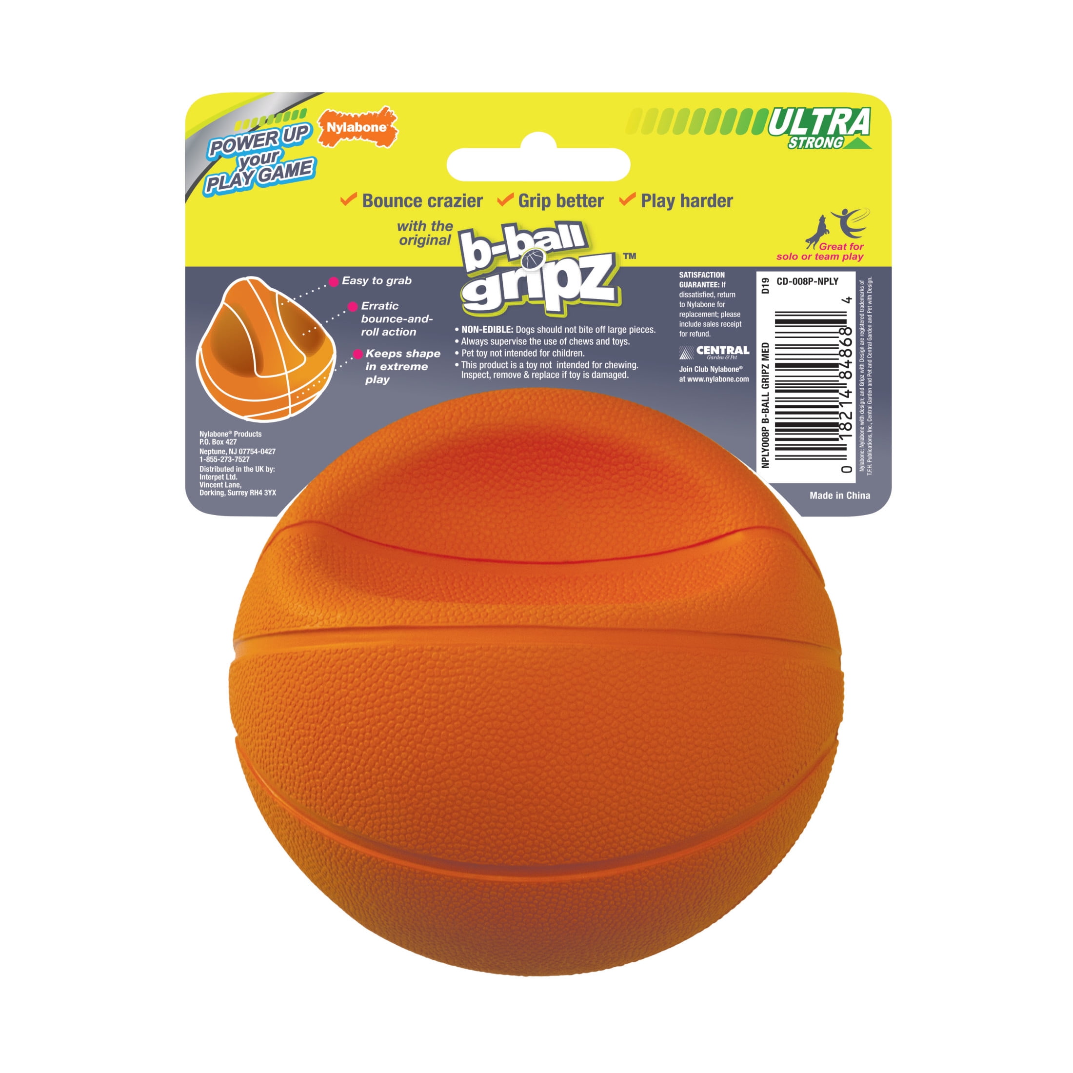 Nylabone Power Play B-Ball Gripz Basketball Dog Toy Large/Giant