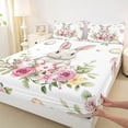 thumbnail image 4 of Erosebridal Wild Rabbit Full Size Sheets,Pink Flowers Blossom Bed Sheets For Girls Teens 4pcs, 4 of 6