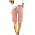 thumbnail image 2 of Juslio Shorts for Women Fashion Sporty Casual Breathable Linen Drawstring with Pockets Pink Shorts, 2 of 9