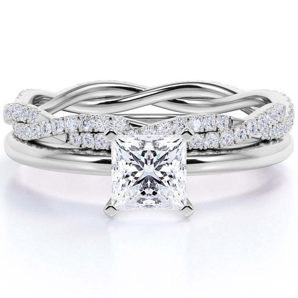 ALLORYA Anillo De Compromiso Solitario Con Moissanita De Princesa O Diamante De 2.00 Quilates Cultivado En Laboratorio Para Mujer En Plata De Ley 925, Plata De Ley Diamante Cultivado En Laboratorio