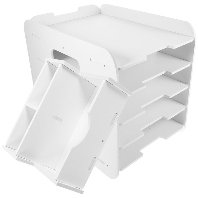 PENIKOKO White Plastic File Organizer with Multi Tier Storage Rack for Desktop Document Organization