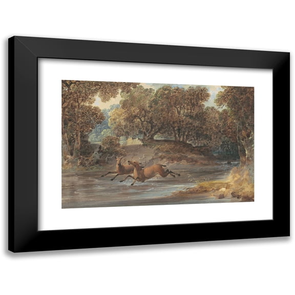 Joshua Shaw 14x11 Black Modern Framed Museum Art Print Titled - Landscape with Deer, North Carolina (C. 1820)