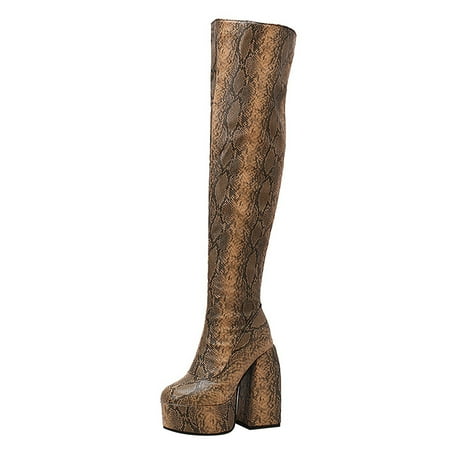 GHSOHS Cowboy Boots for Women Ankle Boots Cowboy Outfits for Women Pattern Water Proof Platform Super High Heels Fall Winter Women s Over Knee Boots Comfort Rain Boots Dress Shoes Winter Boot Size 37