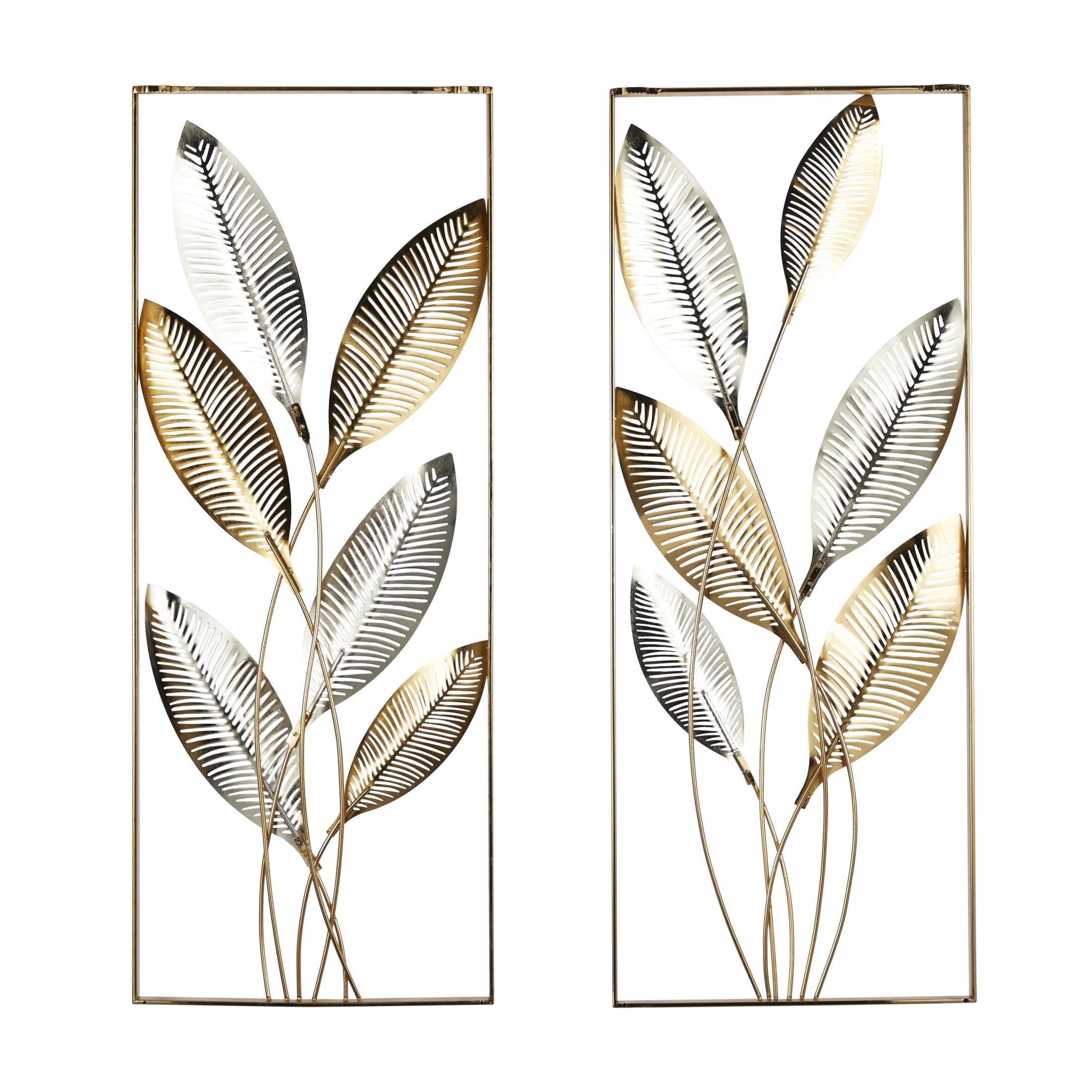 DecMode Gold Metal Metallic Cutout Leaf Wall Decor with Silver Accents (2 Count)