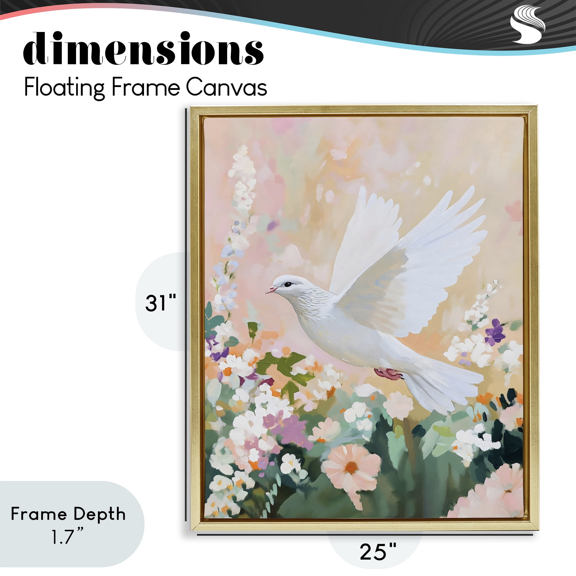 Stupell Industries White Dove Among Spring Blooms Gold Framed Floater Canvas Wall Art, design by The Prints Vibe