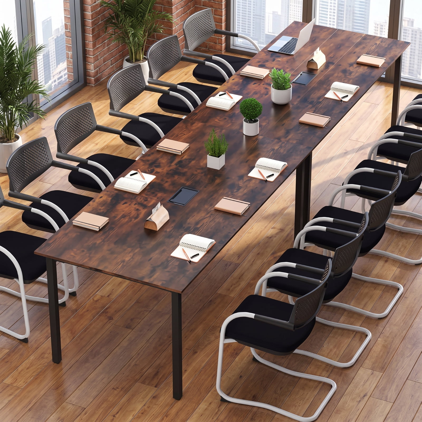 Furnibear 6 Feet Conference Room Table Large Rectangular Meeting Table Seats 8 to 10 People for Office Boardroom, Rustic Brown