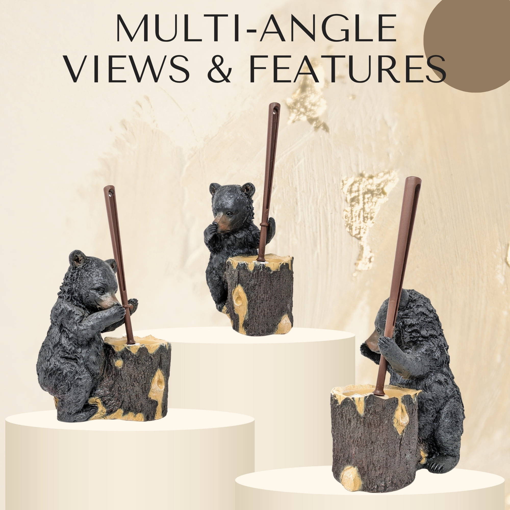 Black Bear Resin Toilet Brush Holder Set Rustic Lodge Cabin BathroomDecor Gift