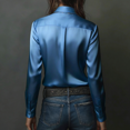 thumbnail image 3 of Womens Soft Satin Silk Leopard Button Down Shirts for Women Silky Long Sleeve Work Shirt Dress Blouses Tops Blue S, 3 of 3