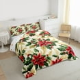 thumbnail image 3 of Manfei Western Christmas Flower Queen Comforter Set,Happy New Year Bedding Sets,Green Red Beige Bedding Comforter Set For Girls,Ultra Soft Home Decor Reversible,3 Pieces, 3 of 8