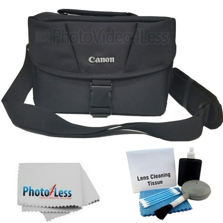 Canon EOS Shoulder Bag 100ES (Black) + Photo4less Cleaning Cloth + 5 Piece Camera & Lens Cleaning (Best Camera Lens Bag)