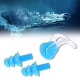 thumbnail image 4 of Juego de 4 tapones para los oídos de silicona suave e impermeables para natación, pinzas para la nariz y herramientas de sujeción (azul), 4 of 14