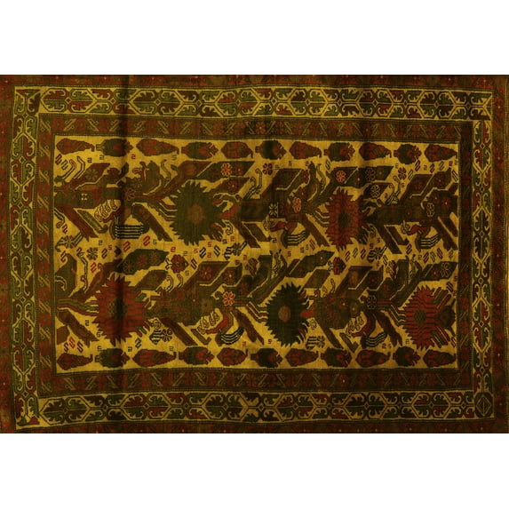 Ahgly Company Indoor Rectangle Persian Yellow Traditional Area Rugs, 7' x 9'