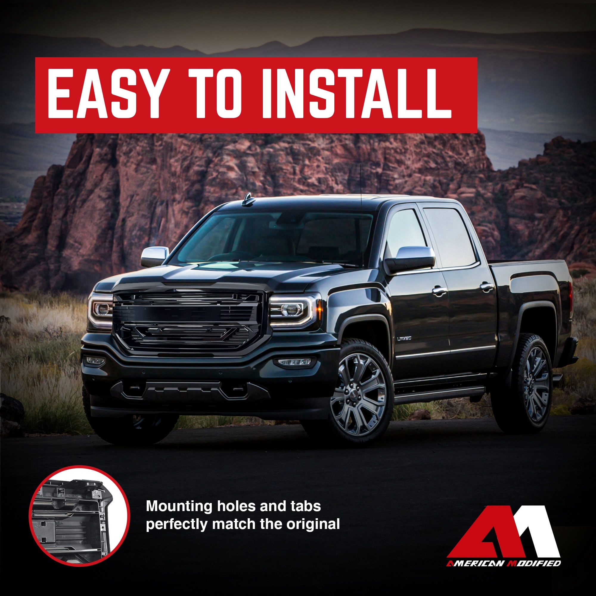 AMERICAN MODIFIED Armor Grille for 2016-2018 GMC Sierra 1500, Glossy Black