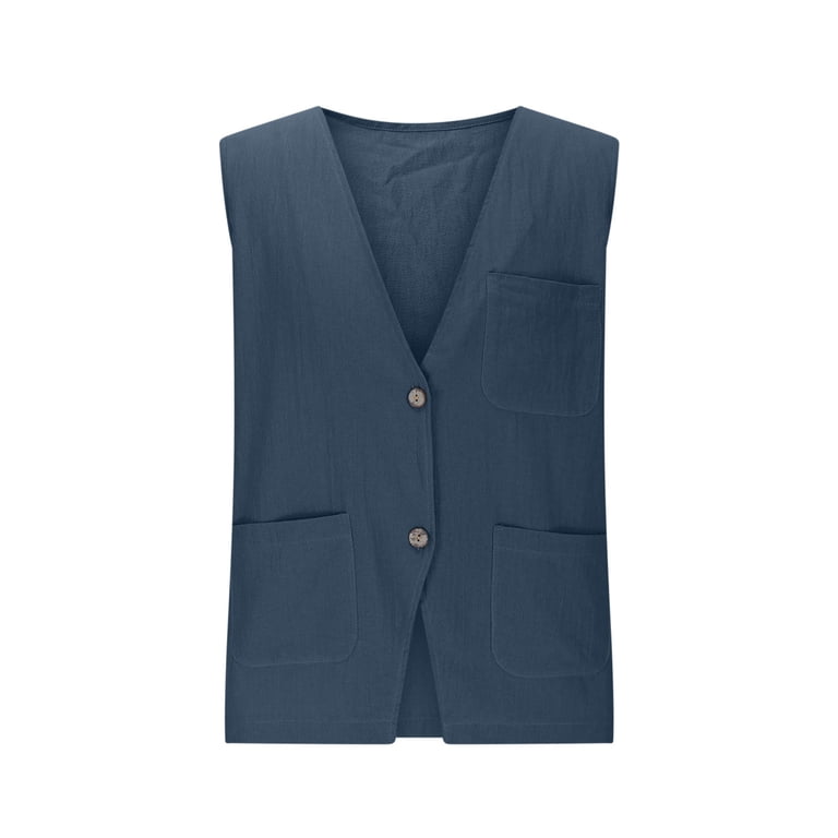VBTAPA Men's Suit Vest Summer Linen Shirt Deep V Neck Waistcoat