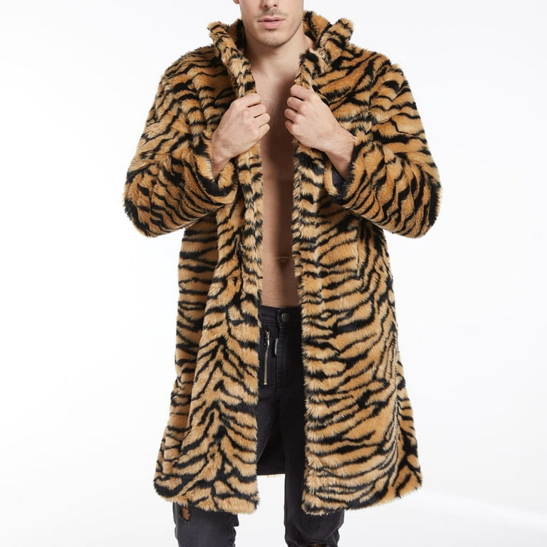 Fomlatr Men Leopard Winter Warm Outdoor Woolen Faux Fur Coat Collar OverCoat Walmart