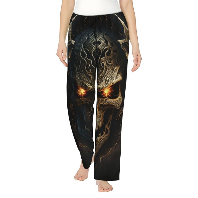 Fotbe Metal Evil Skull Pantalones de Pijama para Mujer, Pantalones de Dormir, Pantalones Pj con Cordón y Bolsillos-Medium