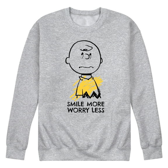 Peanuts - Smile More Worry Less - Men's Crew Neck Fleece Pullover