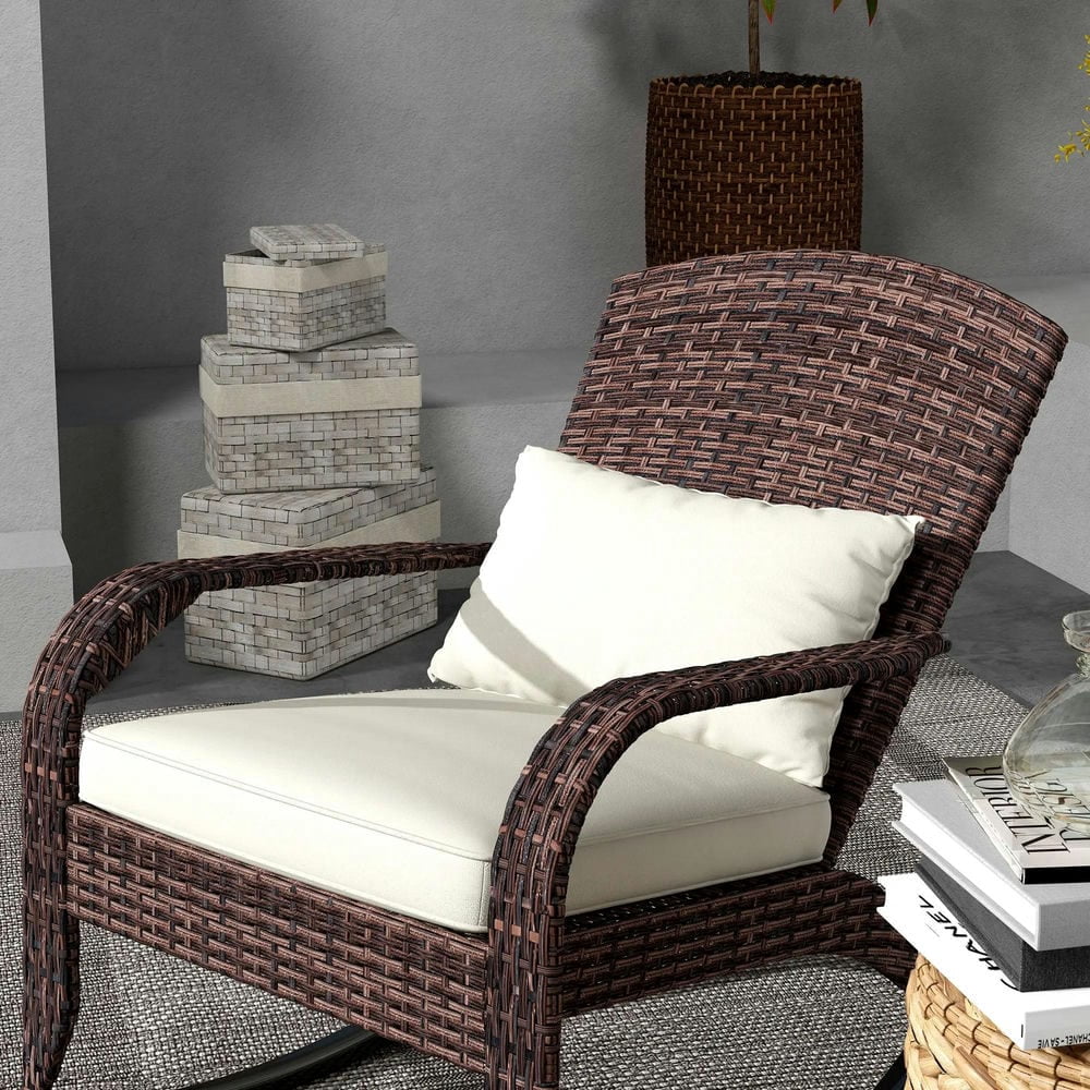 Spaco Adirondack Chair, Outdoor Wicker Rocking Chair with High Back, Seat Cushion and Pillow, Adirondack Chair for Outdoor as Porch, Balcony, Cream White