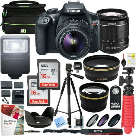Canon T6 EOS Rebel DSLR Camera with EF-S 18-55mm f/3.5-5.6 IS II Lens and Two (2) 16GB SDHC Memory Cards Plus Triple Battery Tripod Cleaning Kit Accessory