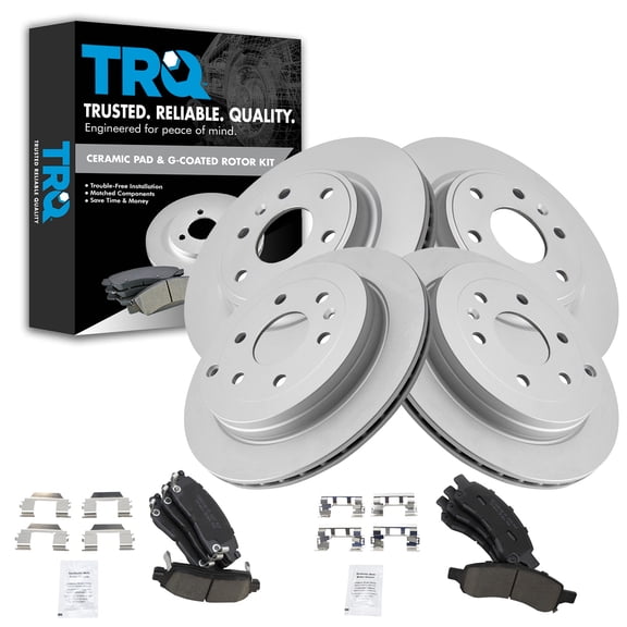 TRQ Front & Rear Ceramic Disc Brake Pads & G-Coated Rotor Kit Fits Select GM SUV New