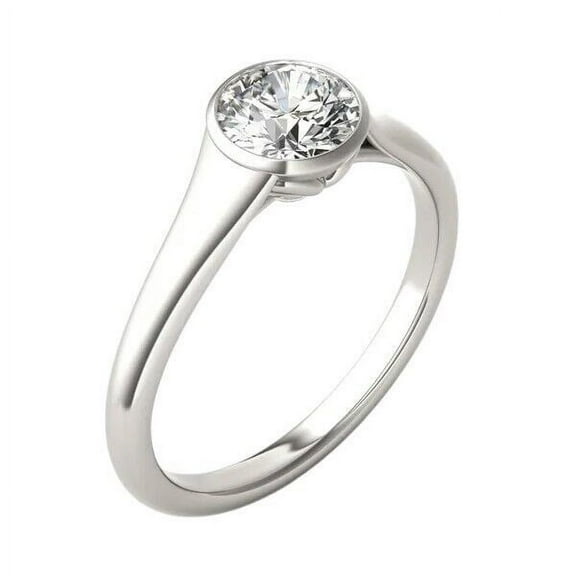 Women's Solitaire Bezel Set Engagament Ring 1.9 Ct Diamond 14K White Gold Over