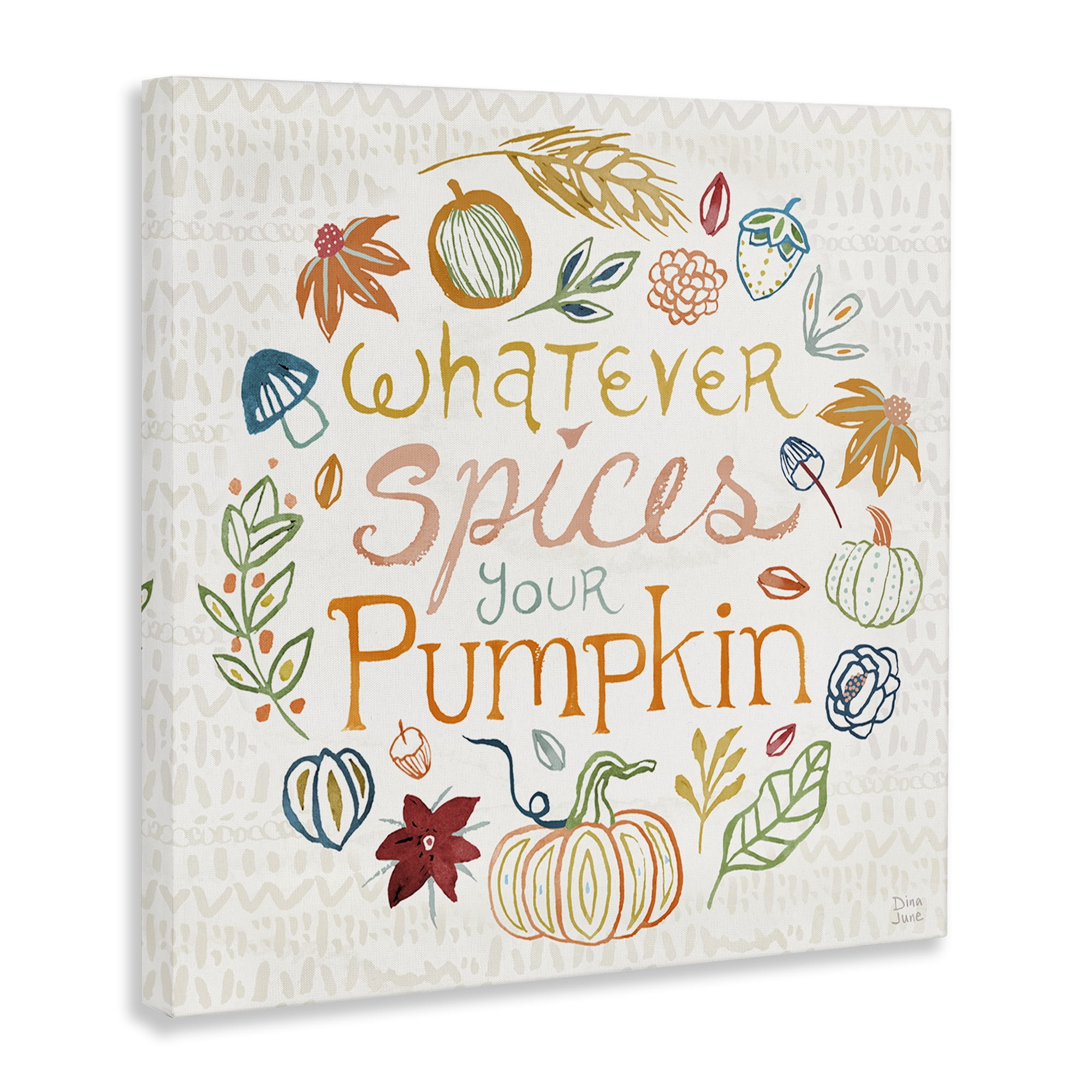 Stupell Industries Funny Fall Spice Pumpkin Holiday Painting Gallery Wrapped Canvas Art Prints Wall Art, 17 x 17
