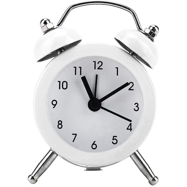 Despertador de metal con doble campana retro, sonido silencioso y fuerte, con luces nocturnas, reloj antiguo clásico, despertador con números (blanco)