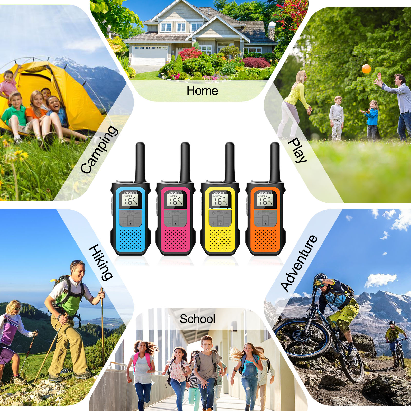 AWANFI 4-Pack Rechargeable Walkie Talkies, Colorful photo 7