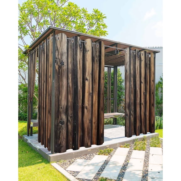 nqOlkjepod Outdoor Curtains for Patio Waterproof, Vintage Wooden Outdoor Privacy Panels Grommet, Farmhouse Retro Black Brown Blackout Outside Curtains for Porch/Cabana/Pergola 54"x108", 1 Panel