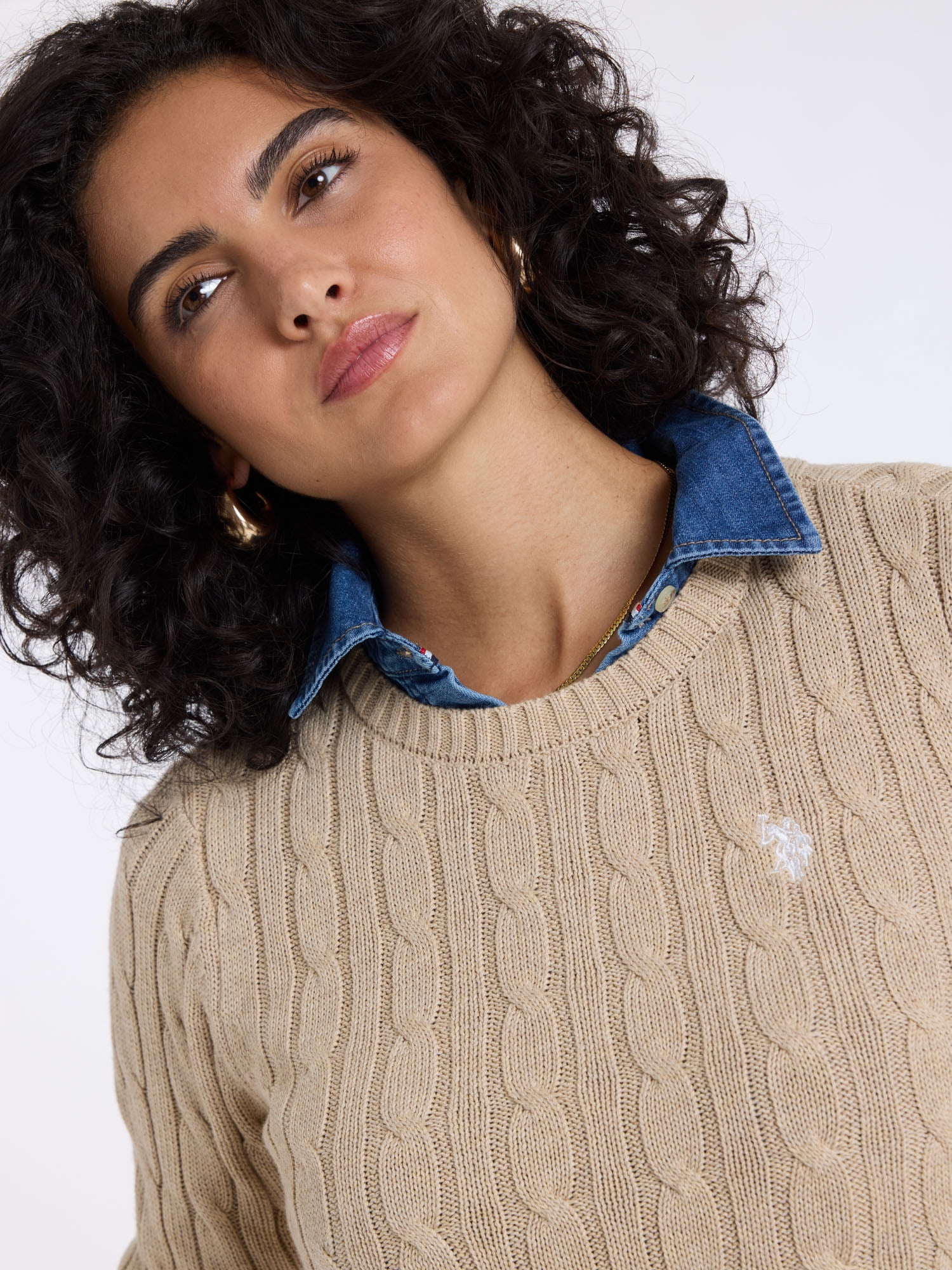 U.S. Polo Assn. Women's Classic Cable Crew Neck Sweater, Sizes XS-XL