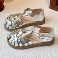 thumbnail image 6 of BOBOGOJP Toddler Girls Sandals Closed-Toe T-Strap Kids Flower Summer Flats Dress Sandals Shoes Silver for Size 2.5, 6 of 7