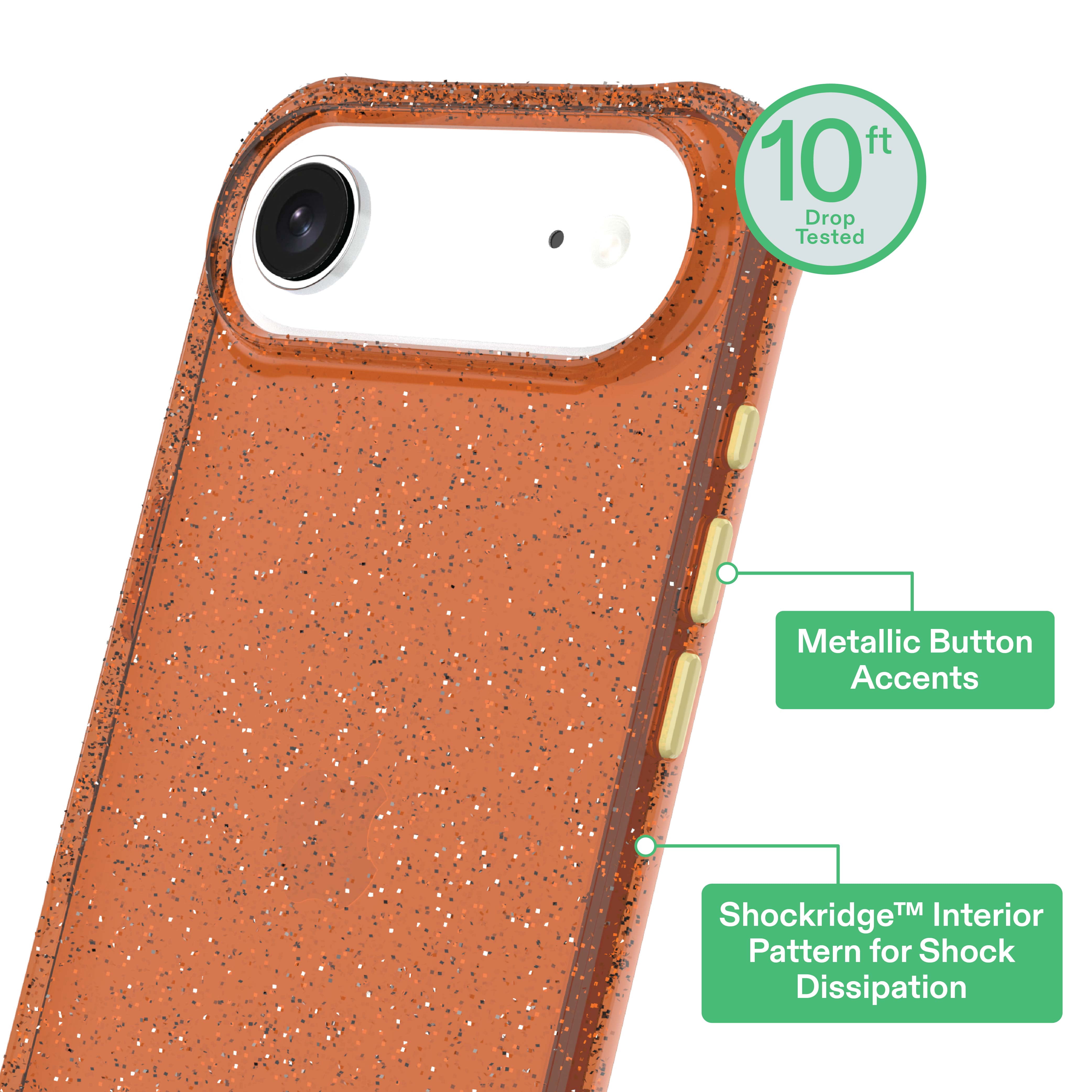 onn Sparkle Phone Case for iPhone Air - Orange with Gold Glitter
