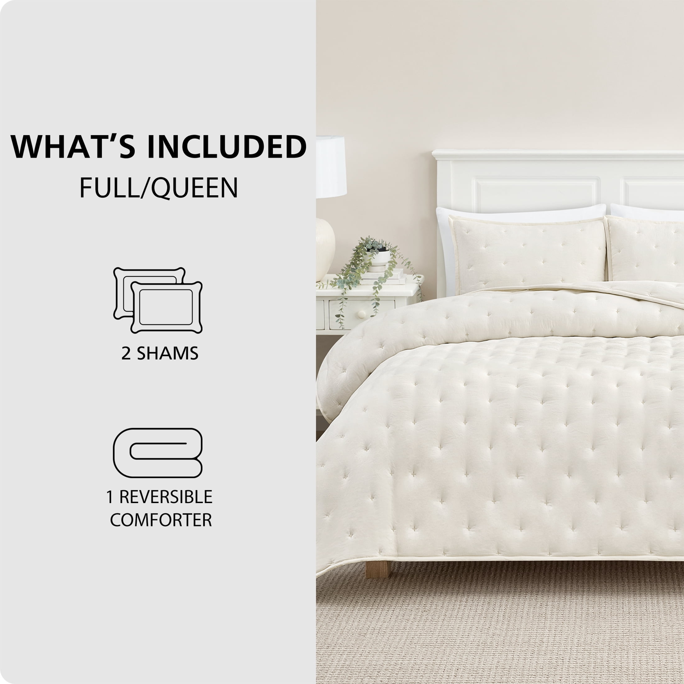 Mainstays King Comforter Set, All-Season, 3-Piece, Cream