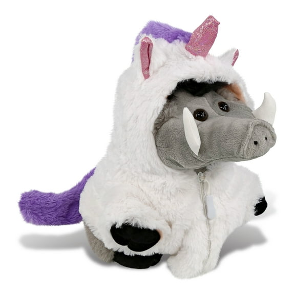 DolliBu Grey Boar Unicorn Plush Stuffed Animal Toy - Super Soft Boar Unicorn Dress Up with Removable Plush Unicorn Outfit, Cute Fantasy Wildlife Gift with Name White Unicorn Dress - 7.5 Inches