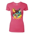 thumbnail image 2 of Wild Bobby Dean Russo Colorful Blue Eyes Cat Cat Lover Women Slim Fit Junior Tee, Hot Pink, Medium, 2 of 5