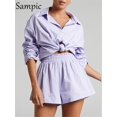 thumbnail image 1 of Sampic, traje azul para mujer, camisa holgada informal de manga larga 2022, Tops de verano y Mini pantalones cortos, chándal de moda, conjunto de dos piezas, trajes Tan Jianjun  unisex, 1 of 2