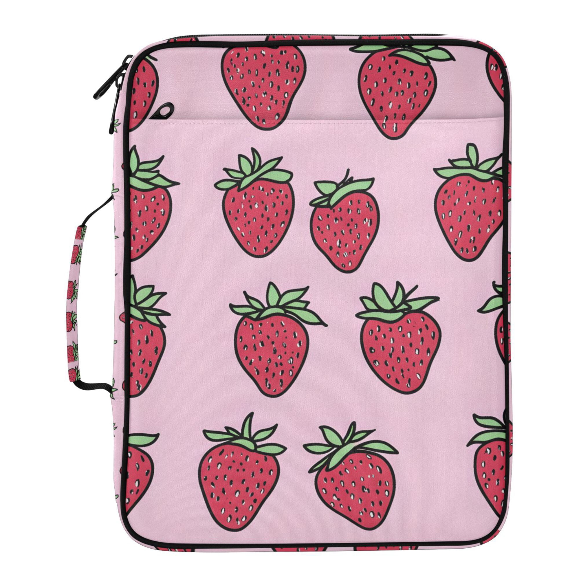 FORMRS Accordion File Folder A4 Size 7-Pocket Expanding Document Organizer Bag with 3 Ring Binder, Cartoon Strawberry