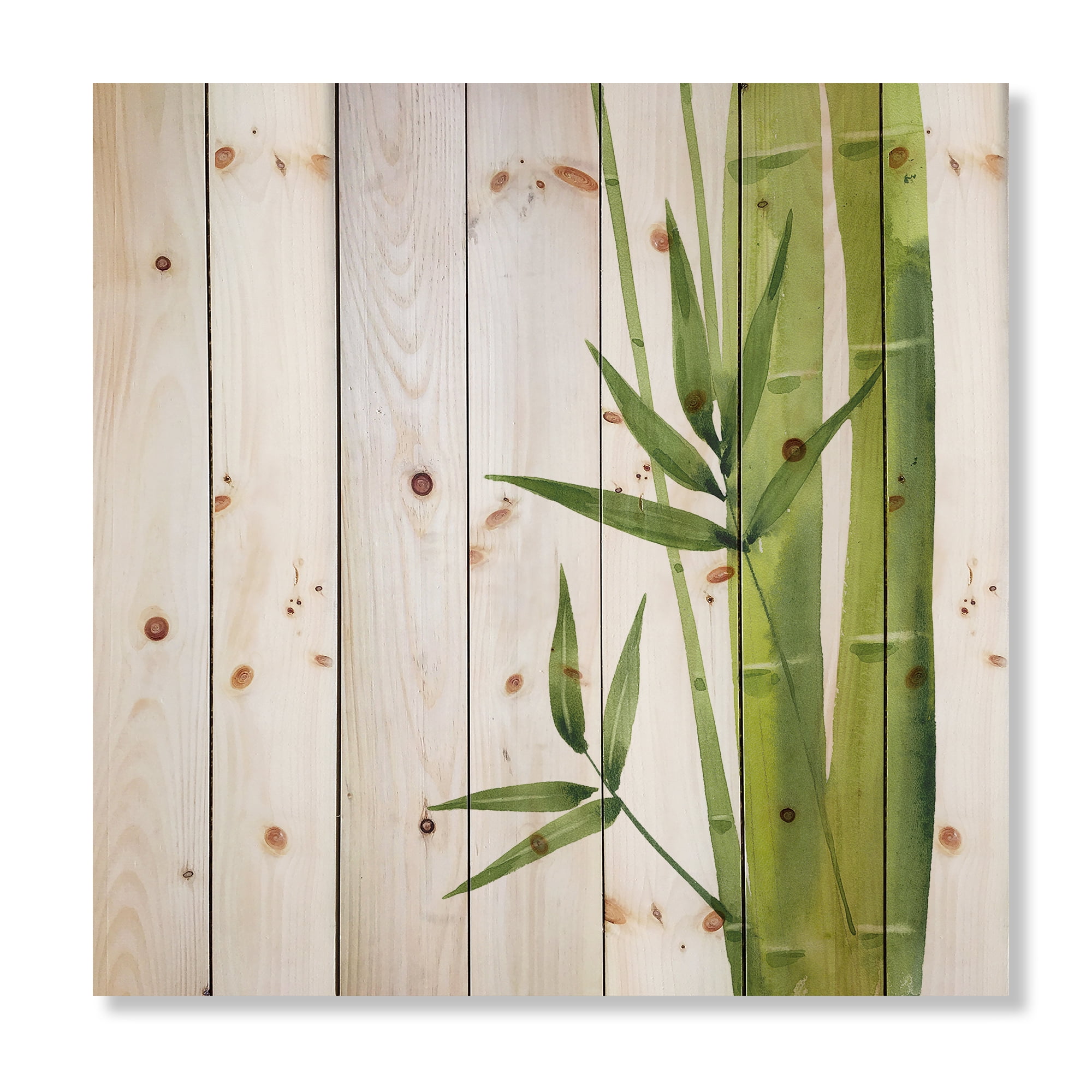 Designart 'The Forest of Bamboo Branches V' Tropical Print on Natural Pine Wood