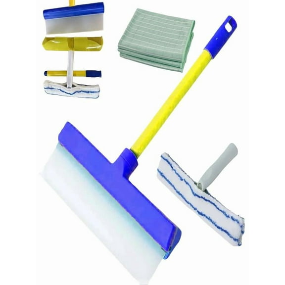 Recyclable Silicone Window Squeegee Kit, Window Cleaning Kit, Glass Cleaning Tools with Silicone Squeegee & Microfiber Cleaning Tools for Shower Glass Mirror Door Car (Green)