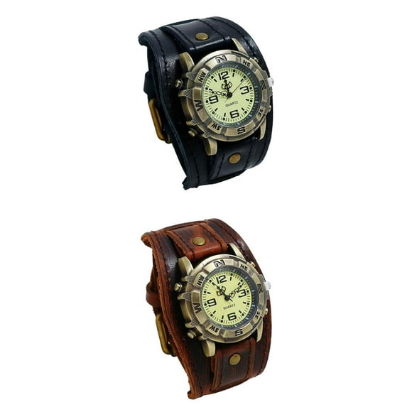 2 uds reloj de para hombre cuero Punk Vintage