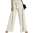 thumbnail image 4 of Cagogo Women's Wide Leg High Waisted Palazzo Pants Casual Loose Long Trousers Flowy Beach Lounge Work with Pockets Summer Clothes, Beige M, 4 of 5