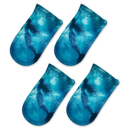 

BaHomeck Pot Handle Holder Covers 4Pcs Beautiful Mermaid Swimming Gracefully In The Deep Blue Ocean Non Slip Heat-Resisting Pan Handle Covers For Home Kitchen Baking Cooking BBQ Cookwares 6×3In