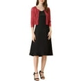 thumbnail image 2 of MODA NOVA Juniors Open Front 3/4 Sleeve Sheer Floral Lace Cropped Shrug Cardigan Red XS, 2 of 6