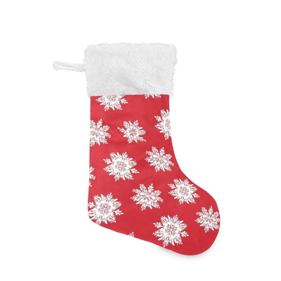 Christmas Stocking with Hanging Loop for Family Holiday Ornament White Snowflakes Seamless Pattern