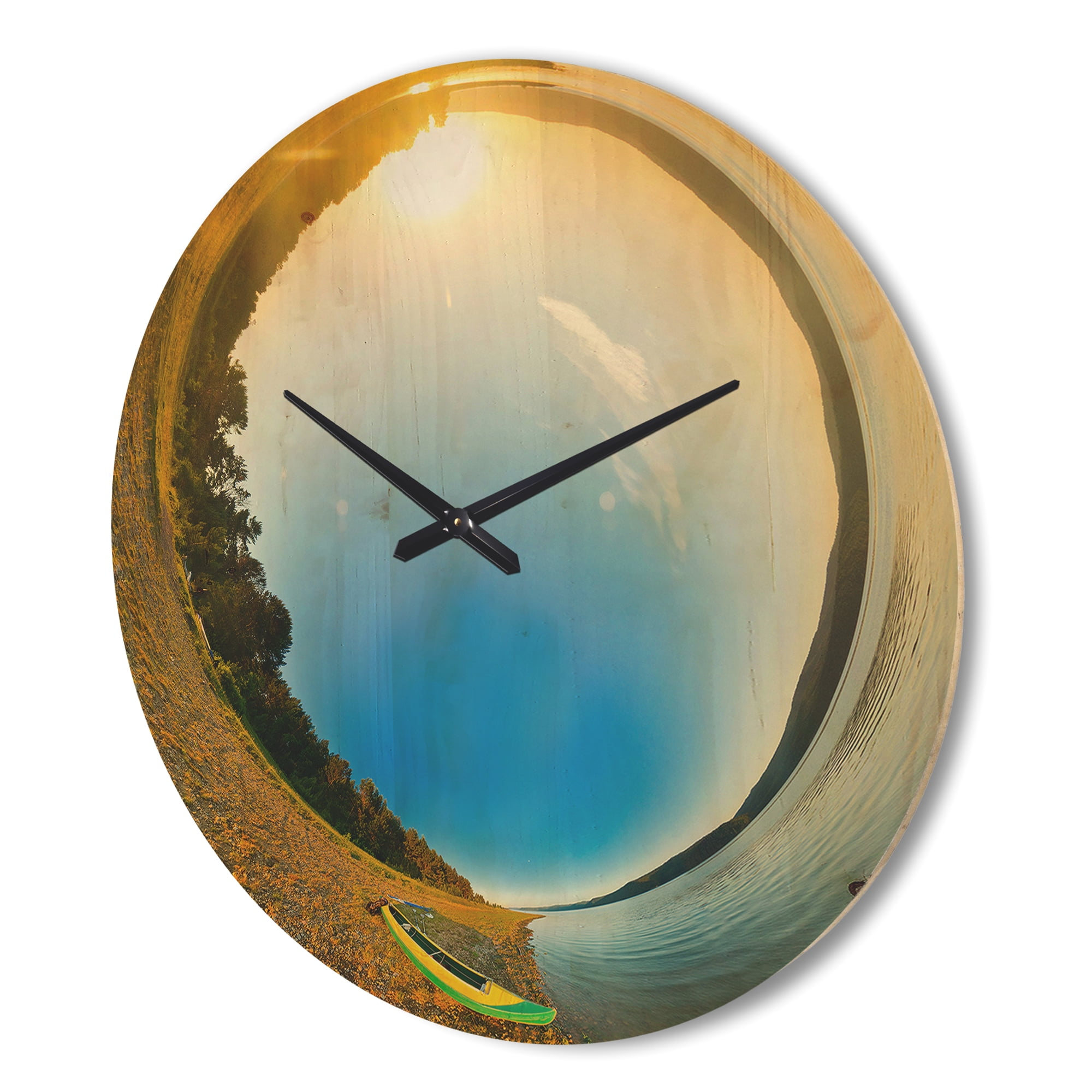 Designart 'Kayak At River Bank Little Planet ' Modern Wood Wall Clock